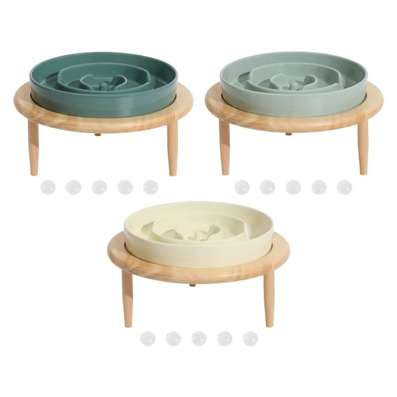 Dog Slow Feeder Bowl anti Slip Ceramic Dog Feeding Bowl with Wood Elevated Base Feeding Supplies Slow Feeder Dishwasher Safe