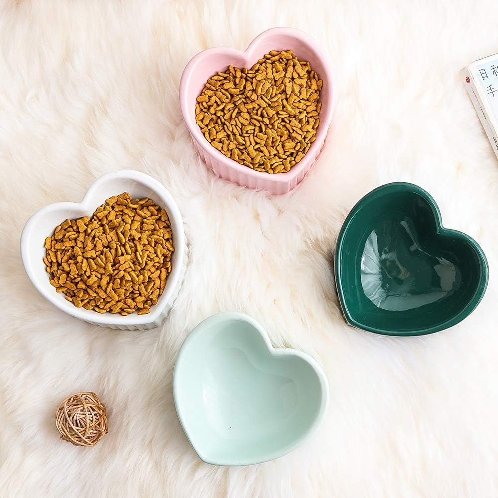 Pink Ceramic Raised Cat Bowls, Tilted Elevated Food or Water Bowls, Stress Free, Backflow Prevention, Dishwasher and Microwave Safe, Lead & Cadmium Free