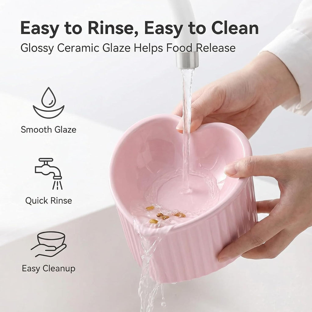 Pink Ceramic Raised Cat Bowls, Tilted Elevated Food or Water Bowls, Stress Free, Backflow Prevention, Dishwasher and Microwave Safe, Lead & Cadmium Free