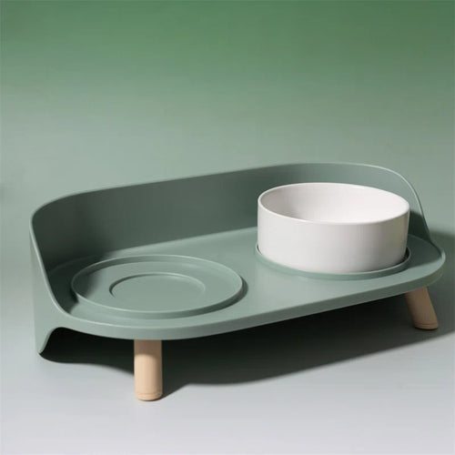 Bone China Double Pet Feeder, Elevated Cat Dog Food Double Bowls, Ceramic Pet Feeding Bowl for Food and Water