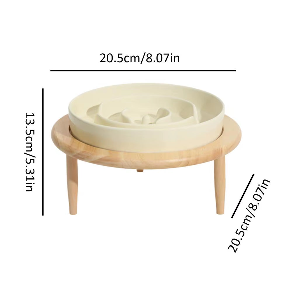 Dog Slow Feeder Bowl anti Slip Ceramic Dog Feeding Bowl with Wood Elevated Base Feeding Supplies Slow Feeder Dishwasher Safe