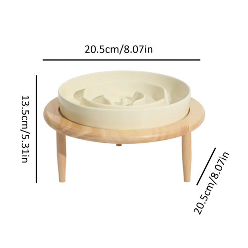 Dog Slow Feeder Bowl anti Slip Ceramic Dog Feeding Bowl with Wood Elevated Base Feeding Supplies Slow Feeder Dishwasher Safe