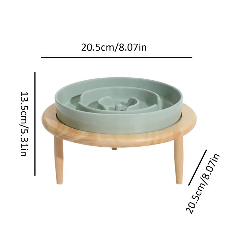 Dog Slow Feeder Bowl anti Slip Ceramic Dog Feeding Bowl with Wood Elevated Base Feeding Supplies Slow Feeder Dishwasher Safe